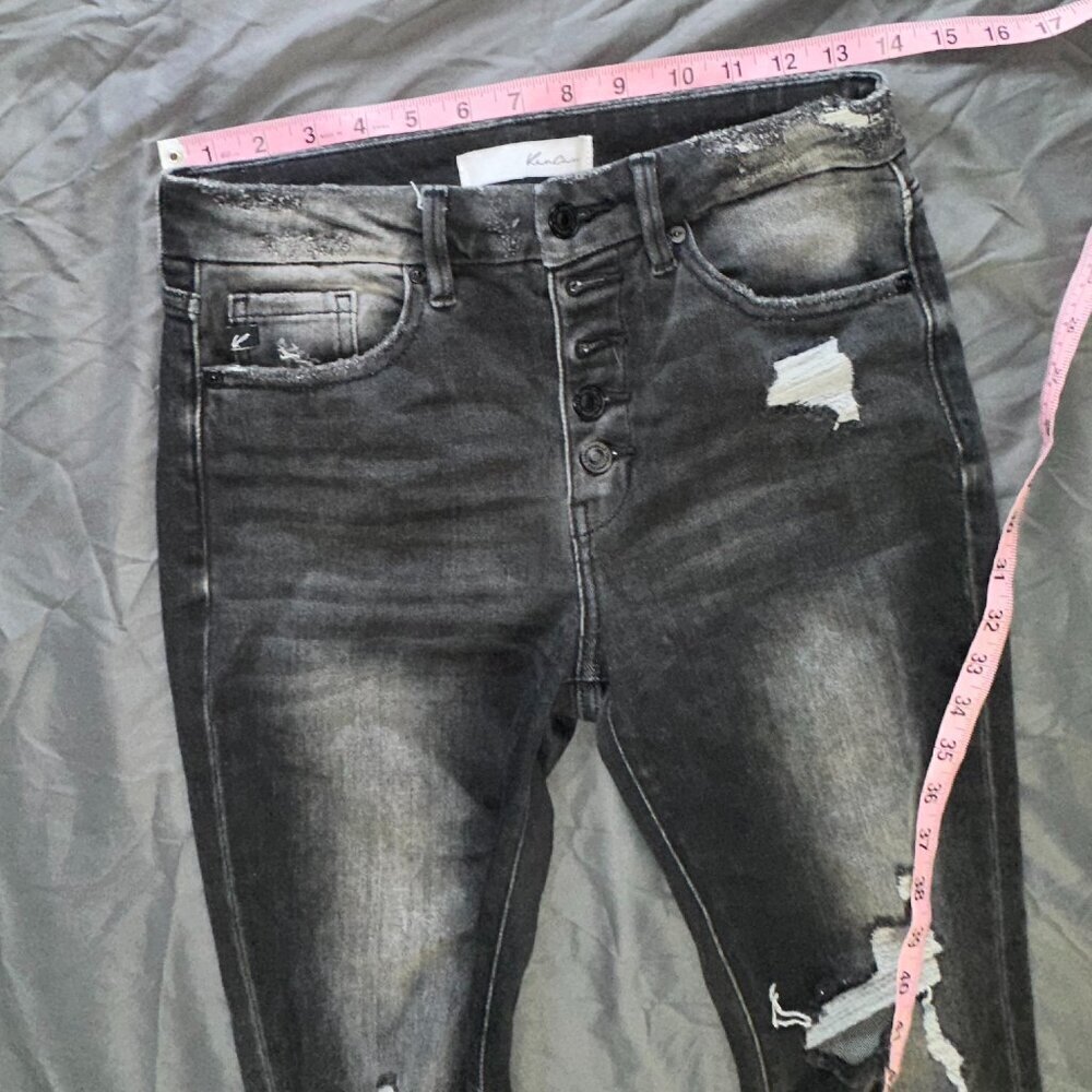 Kancan 4 button high rise distressed black jeans size 7 / 27 skinny - Picture 6 of 9